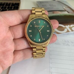Oversized Gold Green Michael Kors Blake Watch